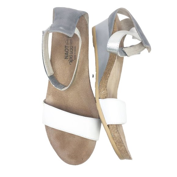 Naot Pixie Leather Wedge Ankle Strap Sandals White Silver EU 41 US 10-10.5 - Picture 4 of 15
